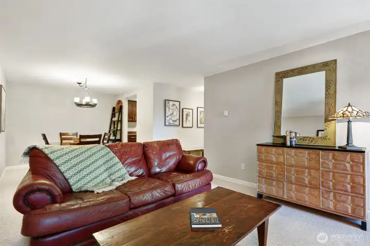 The living areas and bedrooms are separated by a hallway for a convenient floor plan.