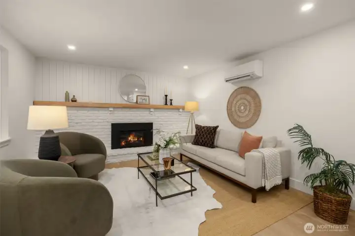 Electric fireplace and HP-mini splits throughout the home for year-round comfort.