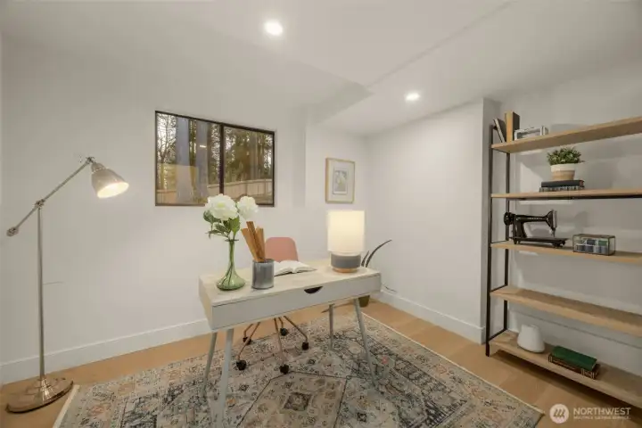 Flexible lower-level room ideal as a home office.