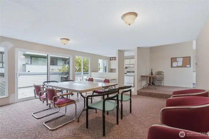 Lounge/Kitchen area next to BBQ Patio in the Clubhouse.