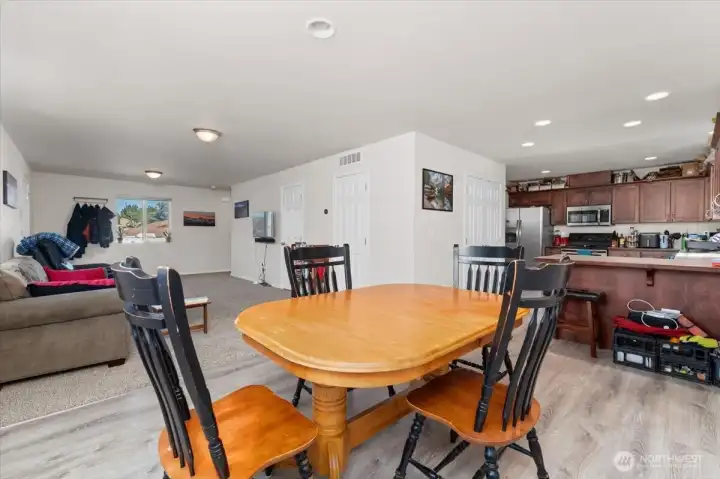Dining room looking towards living room and kitchen.