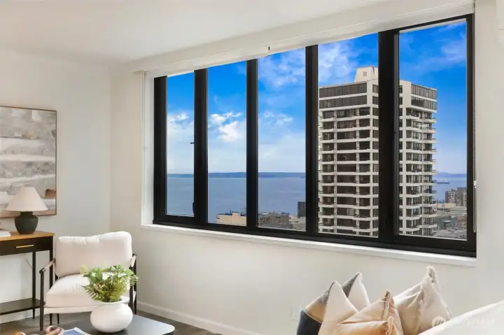 Elliott Bay; Olympic Mountains; Bainbridge Island; ferries, cruise ships, sailboats & whales... It's all here in this iconic Seattle view.