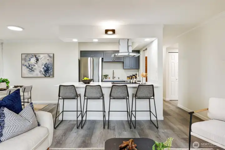 Durable LVP floors are soft on the feet with easy cleanup.