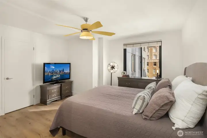 Generous bedroom complete with walk-in closet. Generous bedroom complete with walk-in closet.