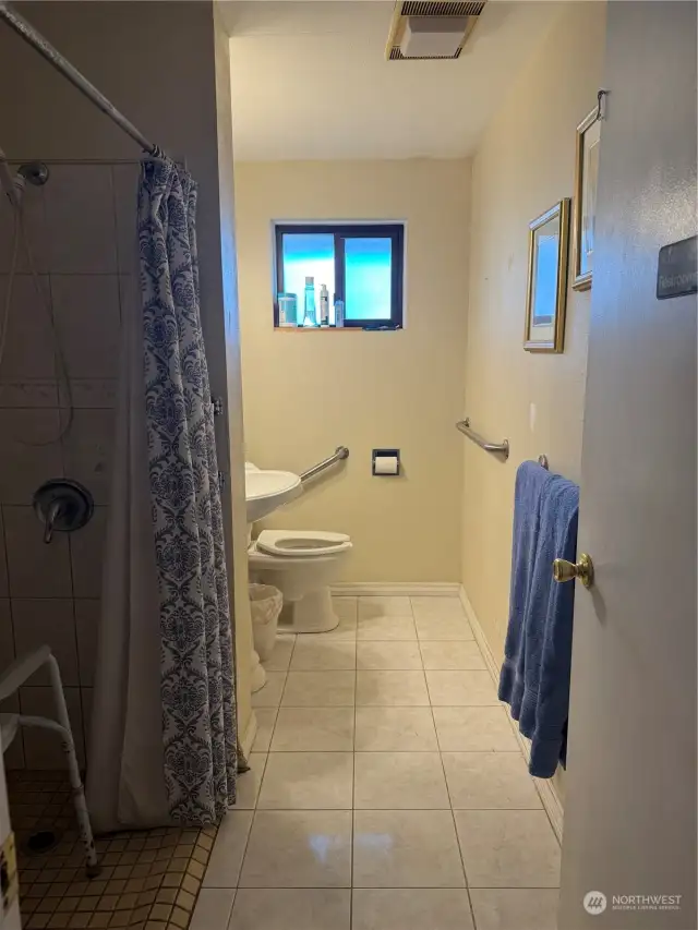 2nd bathroom with oversized ADA shower.