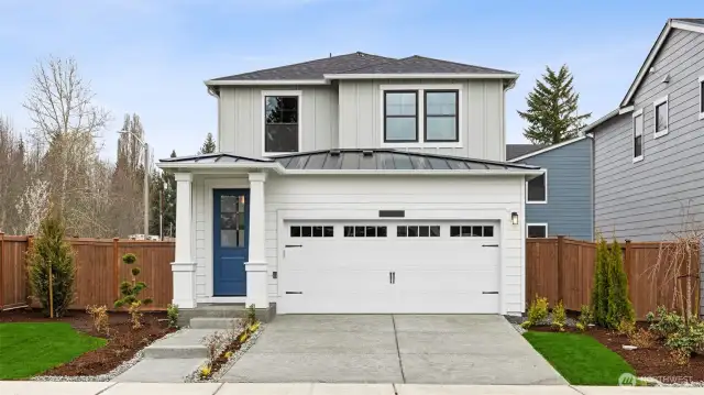 Here is the Daffodil plan on another homesite within the community showing the same elevation, the home for sale will have a different exterior color.  Home for sale is located on a corner homesite in a quiet location close to Redmond and downtown Kirkland.