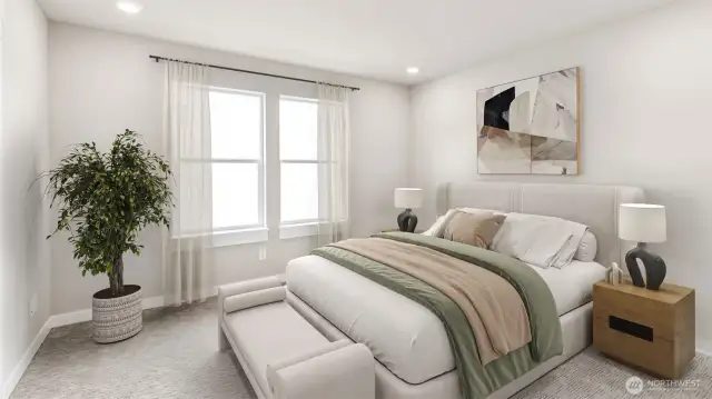 Primary bedroom, virtually staged.