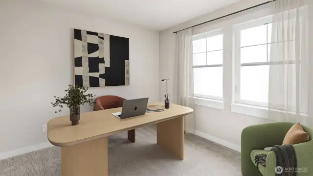 One of three upstairs bedrooms virtually staged.