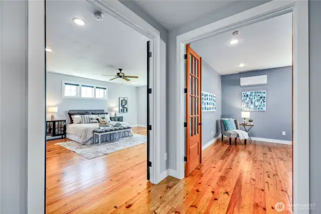 Primary suite on the left, bedroom #2 on the right.