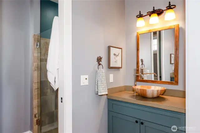 The elegant, private 3/4 bath attached to bedroom #2.