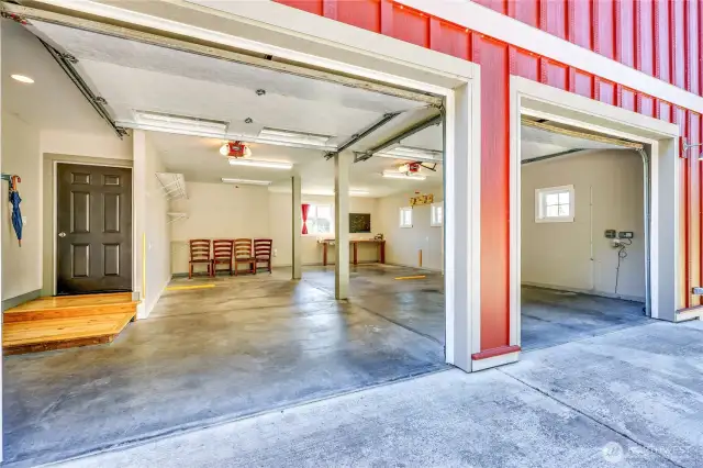 The 2-car garage has room for a workbench as well as extensive under-stair storage space.