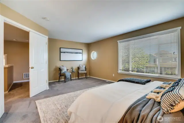 Create a private sitting space and have room for your dressers