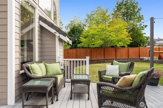 Fully Fenced Backyard with patio