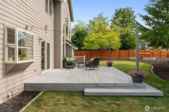 Fully Fenced Backyard with patio