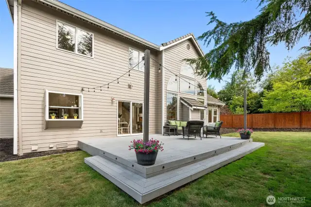 Fully Fenced Backyard with patio
