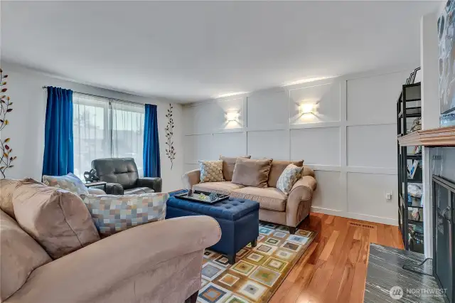 Upstairs living room with wood fireplace