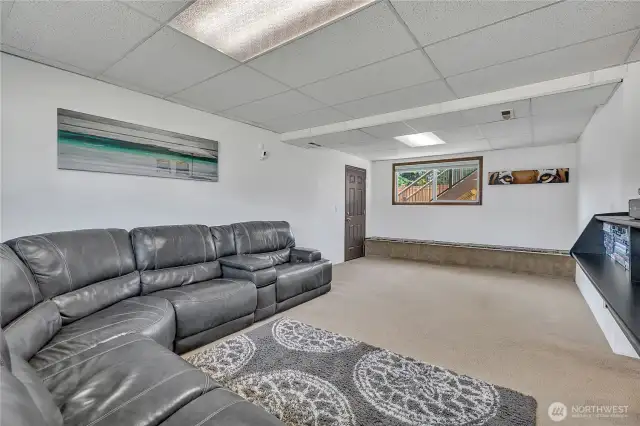 Downstairs family room with storage