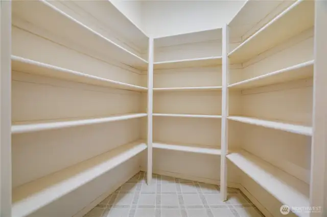 The well-appointed walk-in pantry, offering abundant storage.