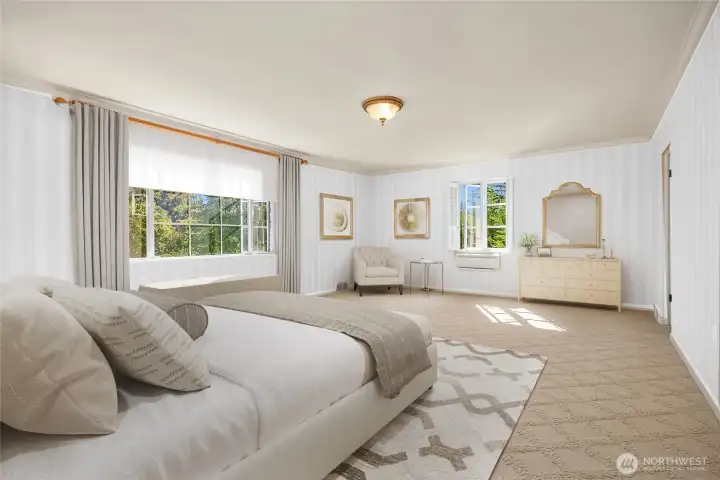 Virtually staged primary bedroom.