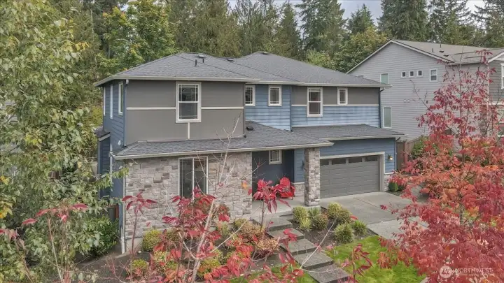 Drone photo of the front of the home.