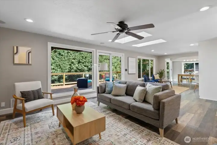 The natural light is abundant in this house, and in the evening time, the canned lighting takes over! Dimmer switches help adjust the lighting to your desired warmth!