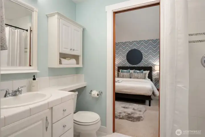 Shared Jack-and-Jill bath connecting the secondary bedrooms
