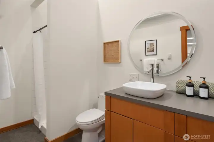 Bathroom with shower ideal for gym use