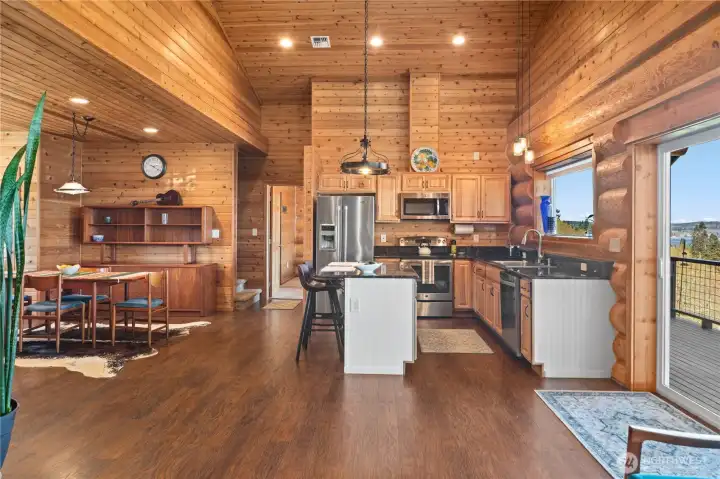 Kitchen viewed from living room.