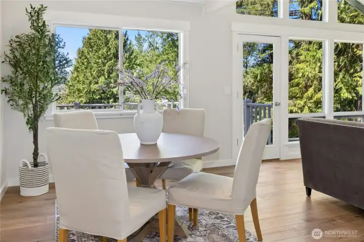 Back inside, this is the dining area that flows to the kitchen.