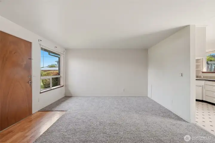 Living room with new carpet and paint.