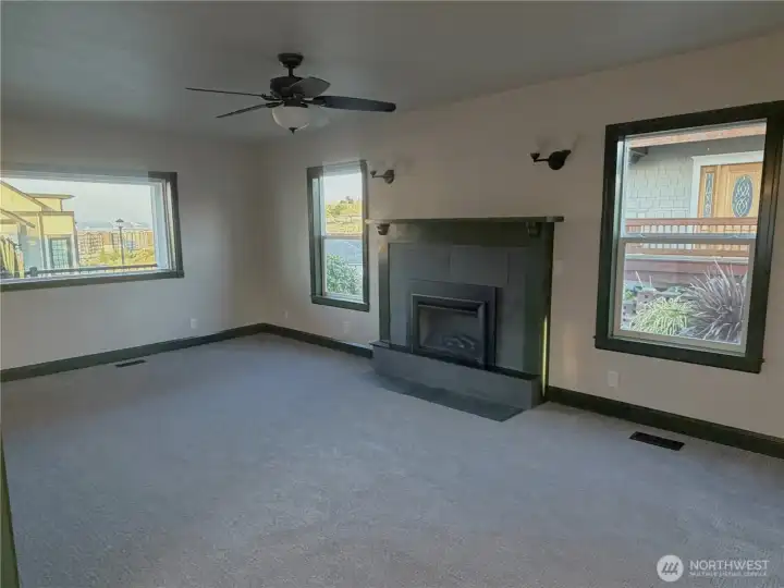 Open living room with nice electric fireplace Open living room with nice electric fireplace