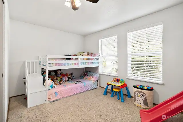 Bedroom #2 has two windows that are right next to each other. The windows are nice and big which allows for a lot of natural light into the room.