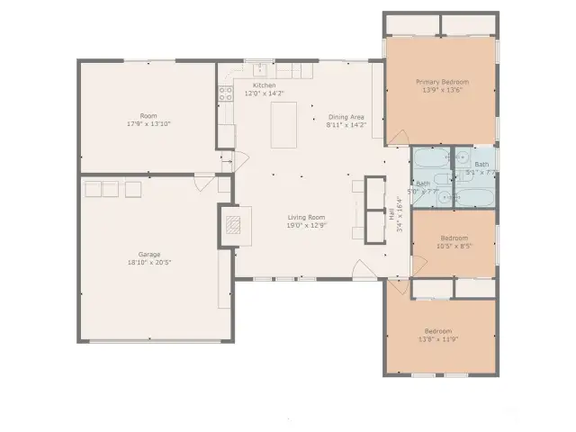 The floor plan with room sizes.