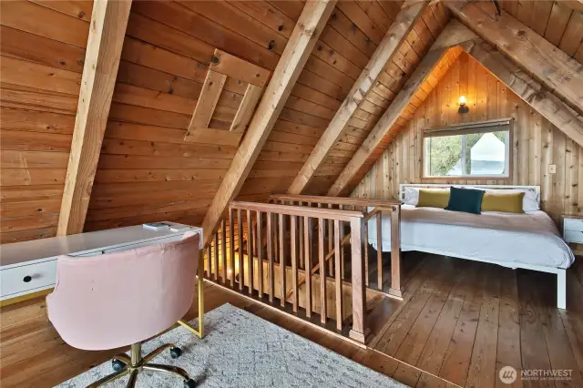Upstairs is big enough for an office space or more beds