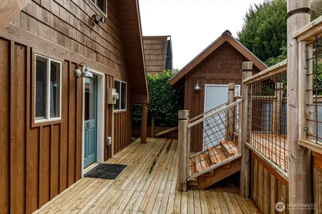 Shed by front door with laundry