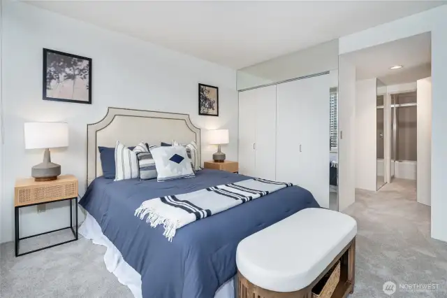 Admire the brand-new carpeting and closet doors.