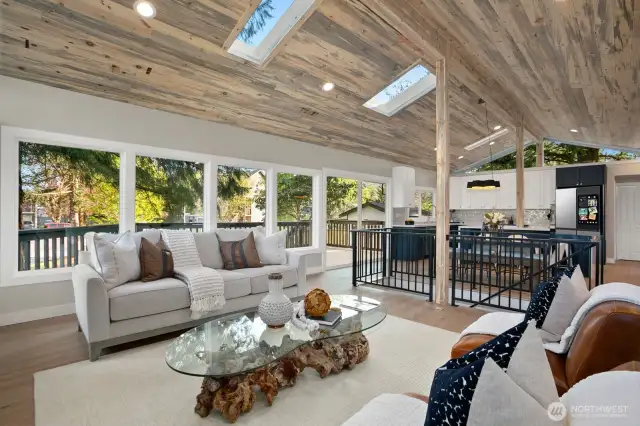 natural light throughout with blue pine ceiling