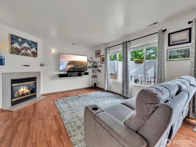 Living area with gas fireplace.