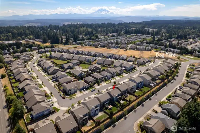 View of the neighborhood from above. The dog park is at the end of 23rd. The basketball court is across the street.