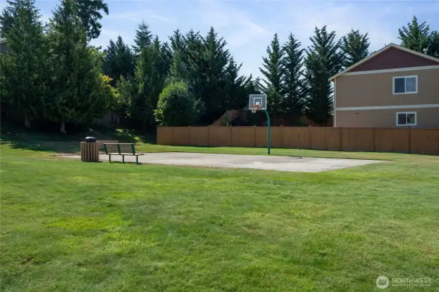 Basketball court across from the dog park.