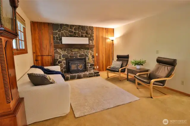 Wood burning fireplace.