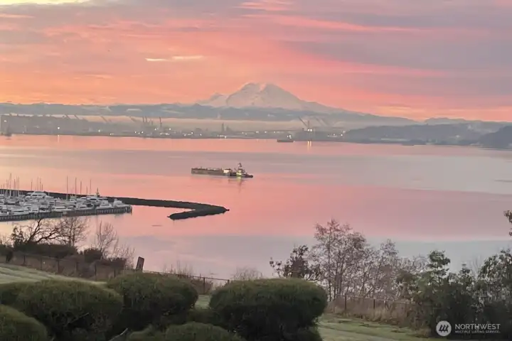 Mt Rainier is front and center, the Elliott Marina in the foreground. This is an unobstructed view is protected in perpetuity. Watch the world float, steam and fly by. This vista from the home features Seattle, Mt. Rainier, Elliott Bay and the Olympic mountains. Quintessential PNW lifestyle.  A quick stroll to the marina for the sailing or boating crowd.