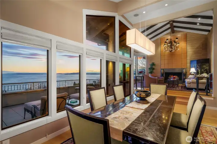 The walls of windows provide abundant light and spectacular ever-changing views. If you are lucky, you may see a pod of whales off of Alki.  The eagles soar as well as the occasional para-glider. In the summer time, the sailboat races are right in front of you...and at Christmas time, the annual parade is a festive sight to see.