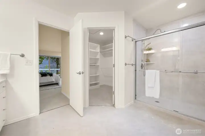 Spacious ensuite bathroom with fully remodeled walk in shower