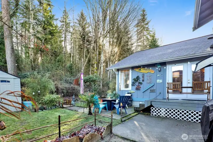 Private backyard, a ton of garden space and shed for storage.