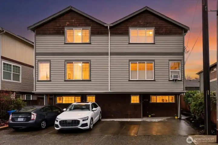 6035 B is the townhome on the right. Included off street parking is spot furthest to right. No HOA fees!