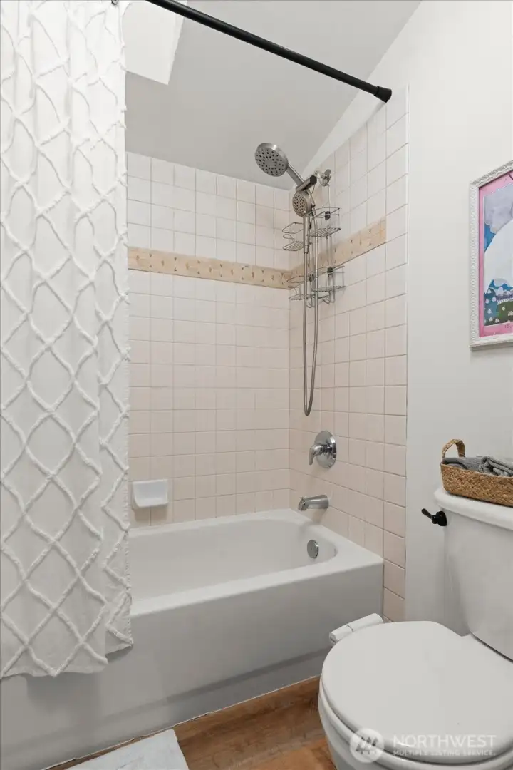 Skylight above shower provides beautiful natural light.