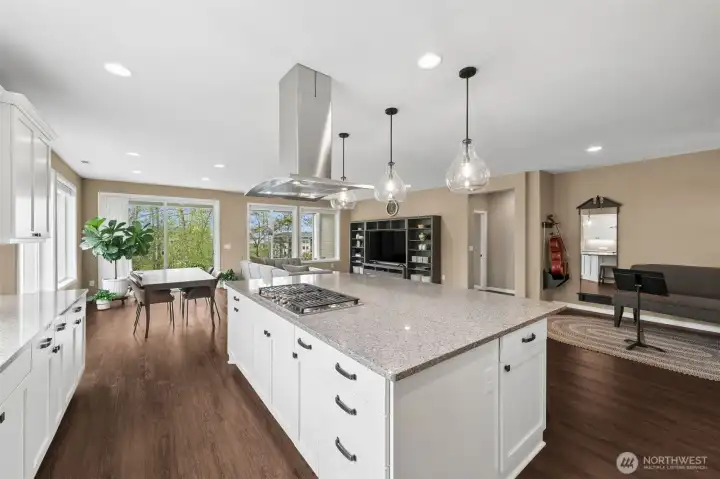 View of the great room and dining from the kitchen