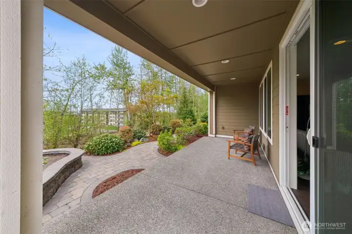 Huge covered patio with gas stub for grilling.