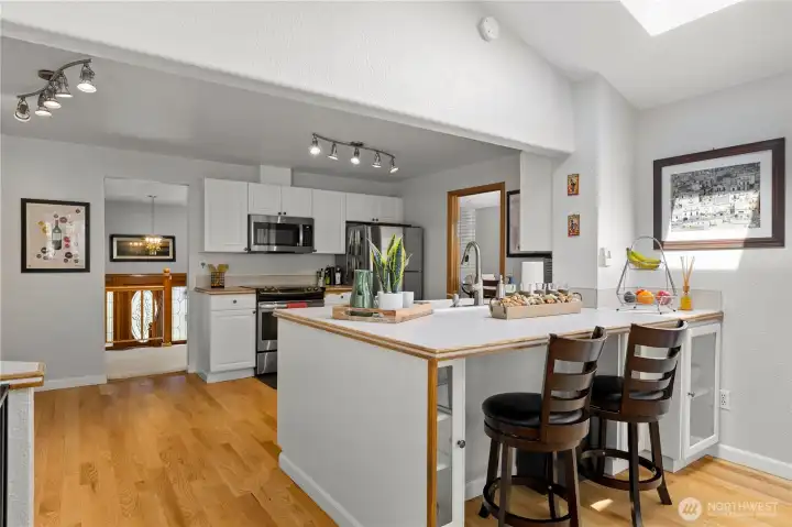 There’s room for 2 counter stools on the pennensula and